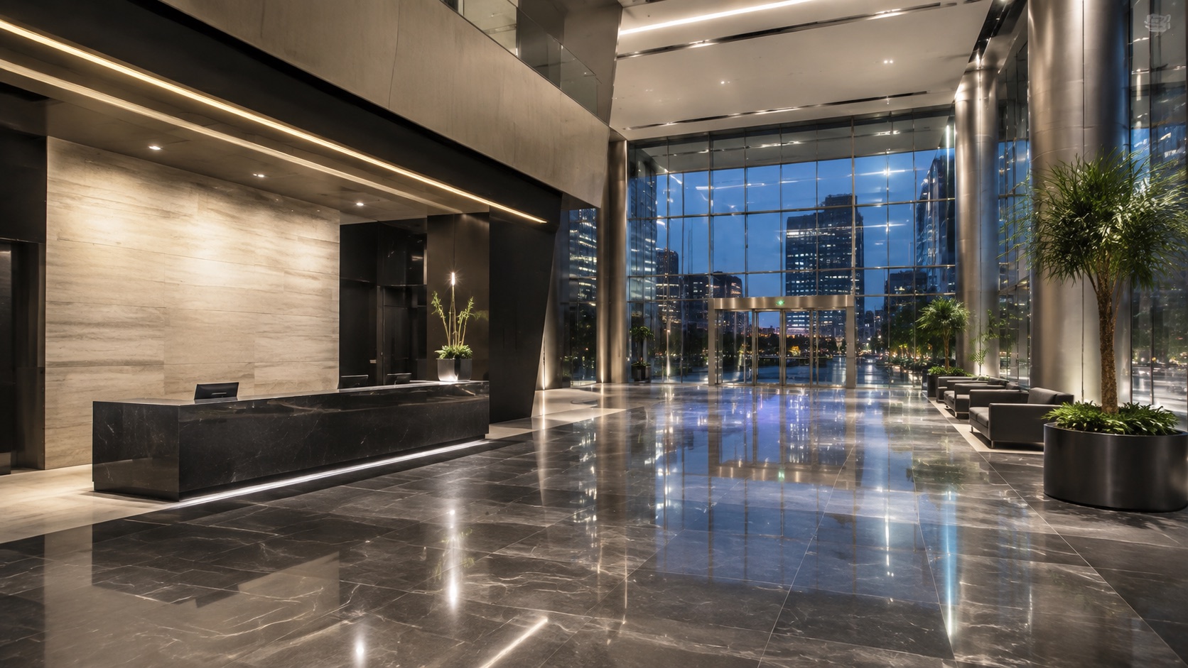 Professionally maintained corporate lobby