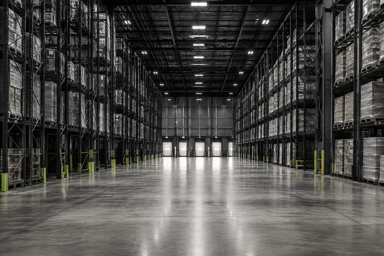 Spotless modern warehouse with polished concrete floors